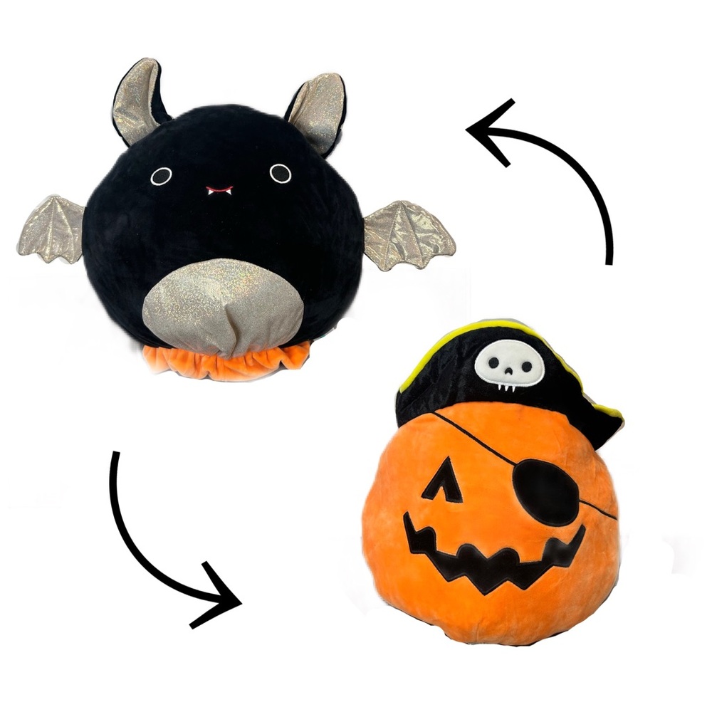 Reversible 12" Halloween Squishmallow Bat and Pirate Pumpkin Squishy Plush